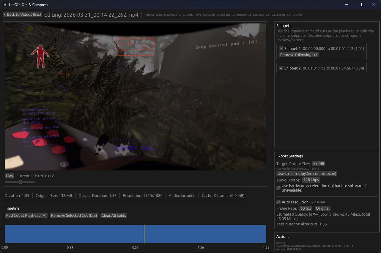 The editor view with timeline scrubbing and snippet markers